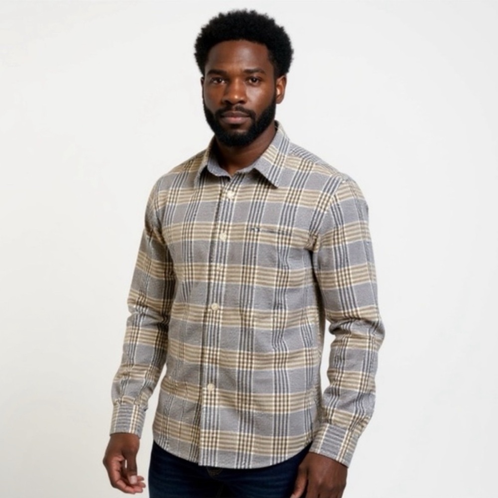 Michael Kors Men's Plaid Shirt in Gray and Tan